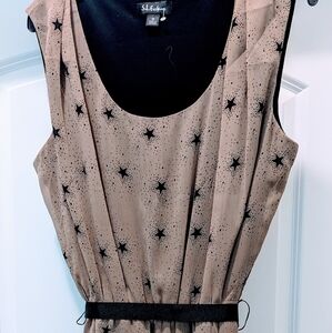 Star Print Dress, Sleeveless, Brown with black stars, sz16